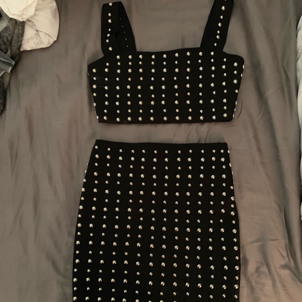 Forever 21 black studded two piece set. NWOT